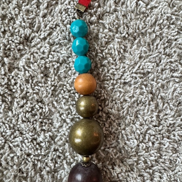 Colorful Chunky Beaded Statement Necklace with Ribbon Tie - Picture 3 of 5